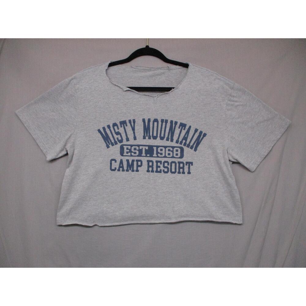 Misty Mountain Gray Distressed Graphic Trendy Crop Top T-Shirt Womens‎ Size XL